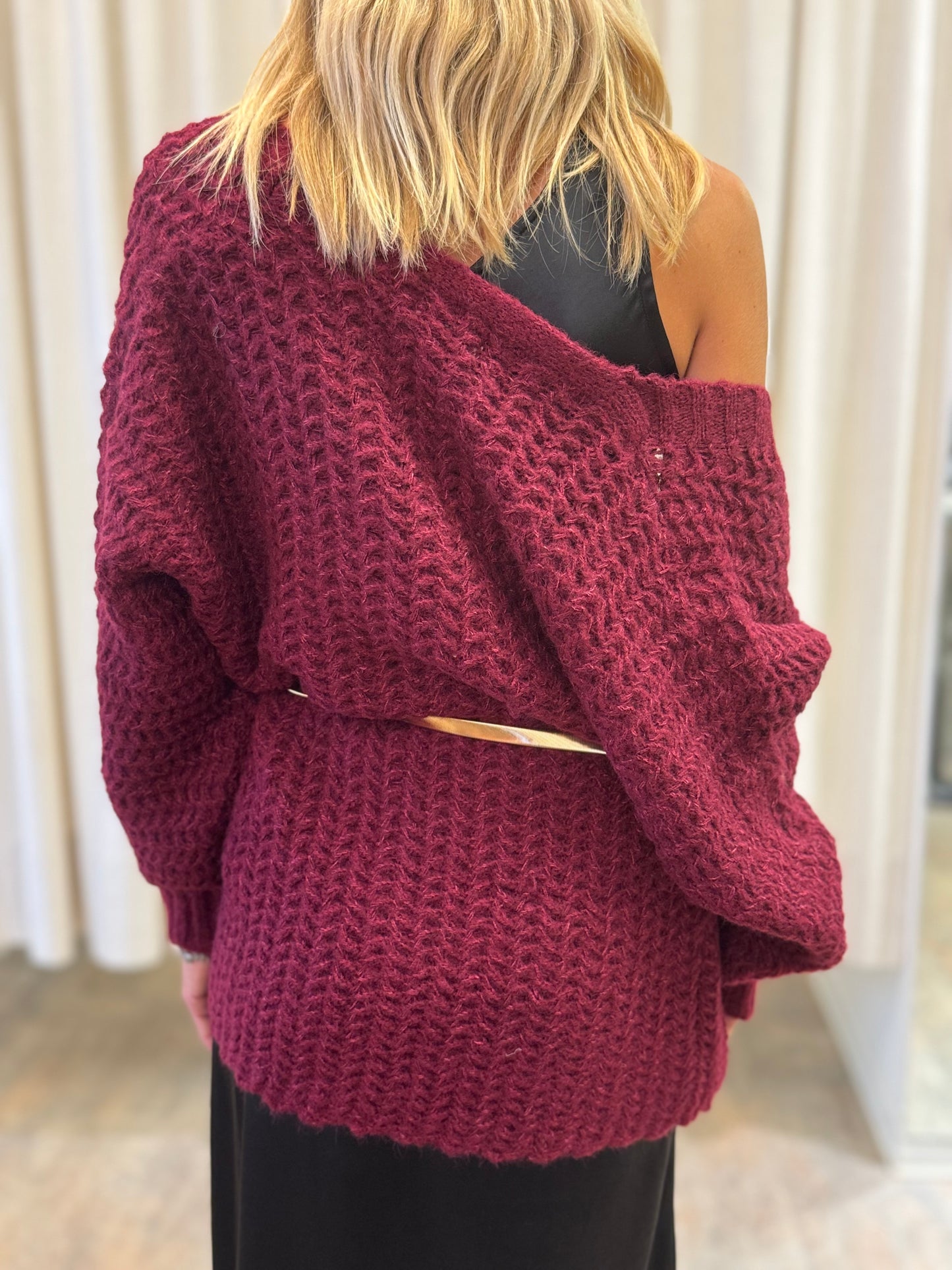 Molly Bracken Cardigan lungo in maglia grossa aperto BORDEAUX