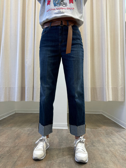 Haveone Jeans Mandy lav.scuro cinta e risvolto strappato in fondo BLU