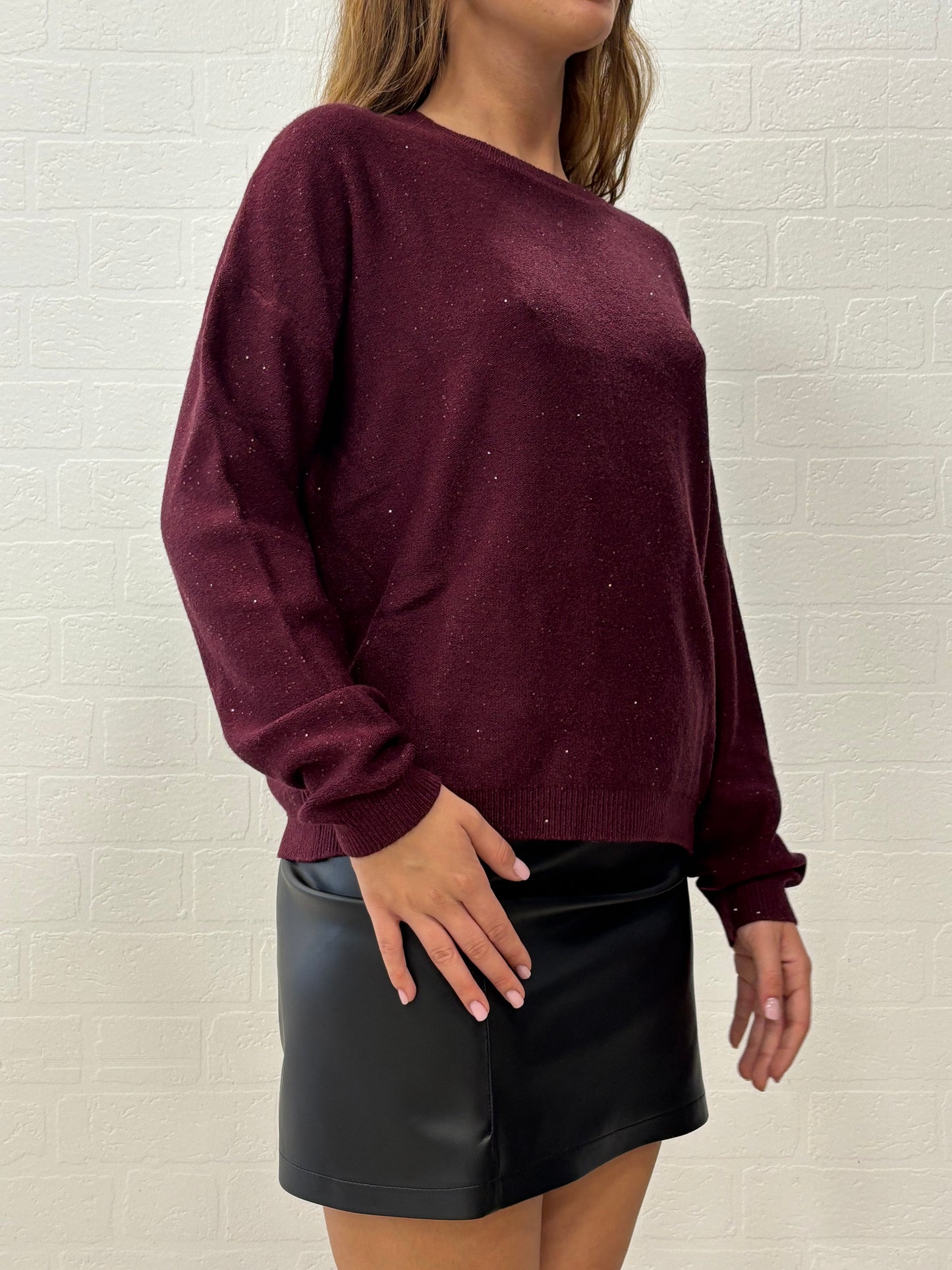 Griffai Maglia over girocollo ml con paillettes argento BORDEAUX