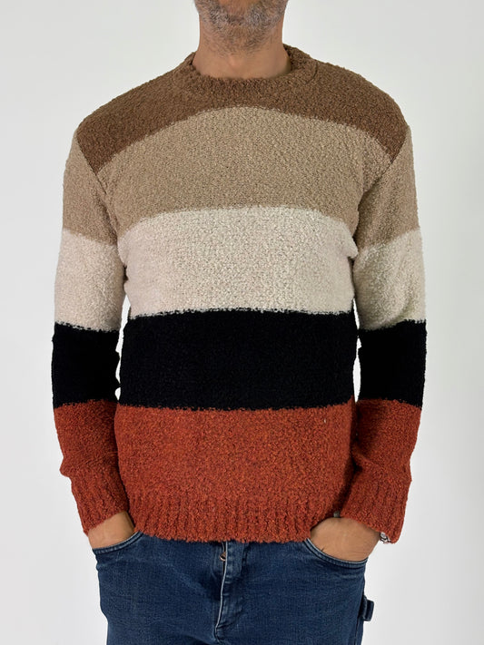 BL11 Maglia ml girocollo bouclè a fasce MULTICOLOR