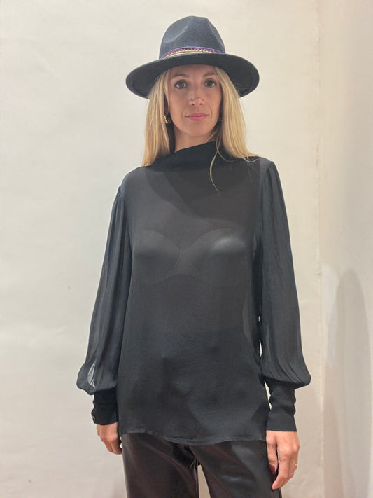 Dixie Blusa georgette con bottoni dietro NERO