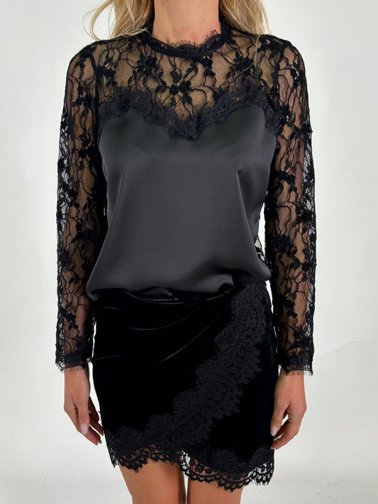 Tensione In Blusa ml in pizzo NERO