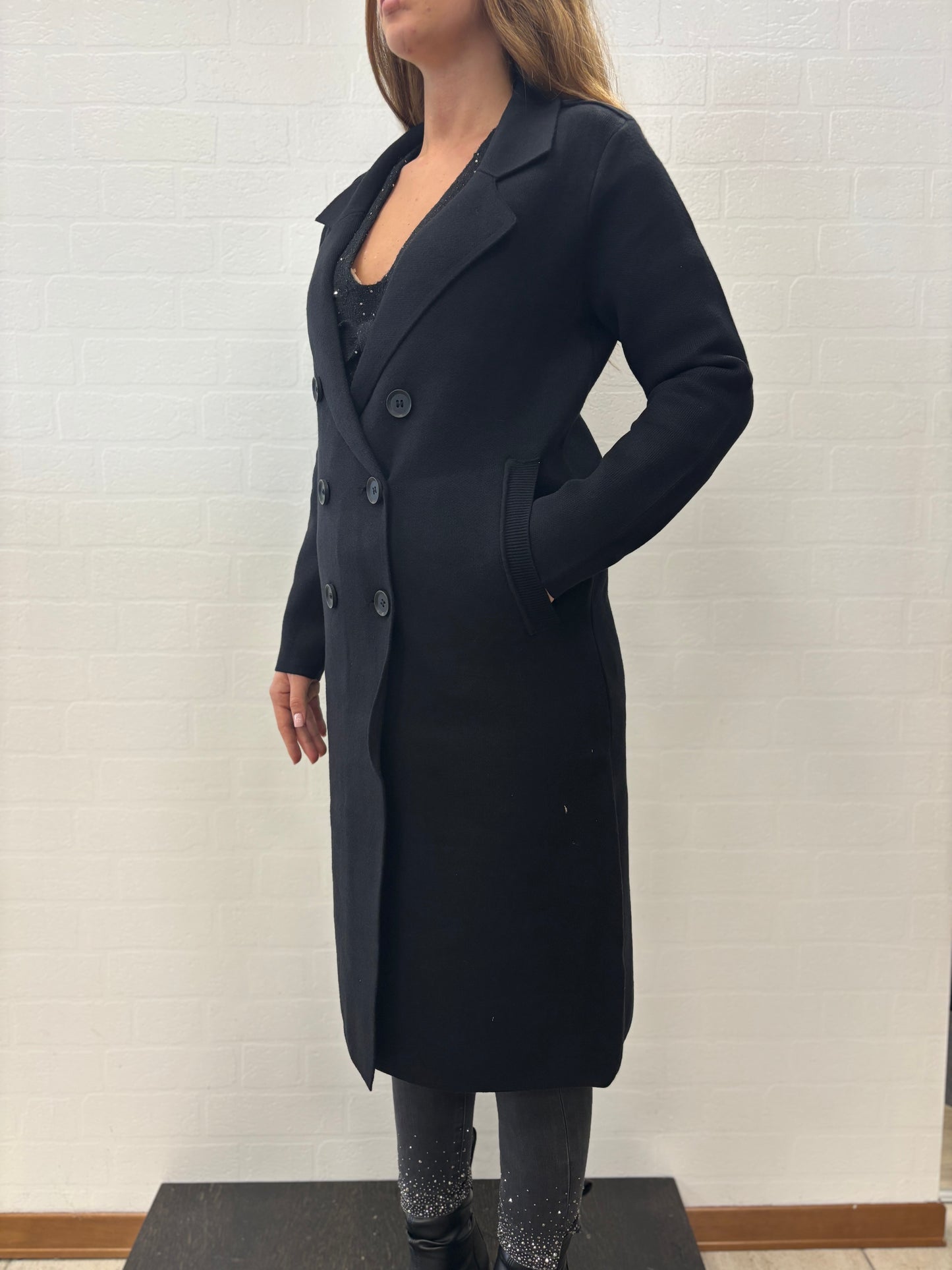 Molly Bracken Cappotto lungo doppiopetto Viscosa NERO