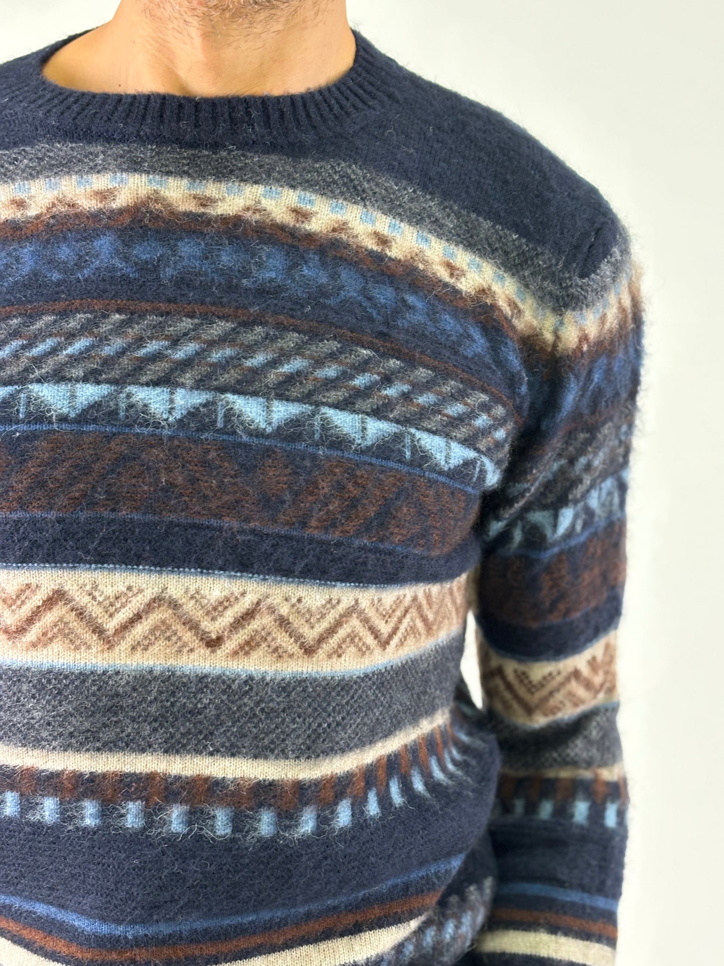 Retois Maglia girocollo ml fantasia MARRONE/BLU/AVIO/BEIGE