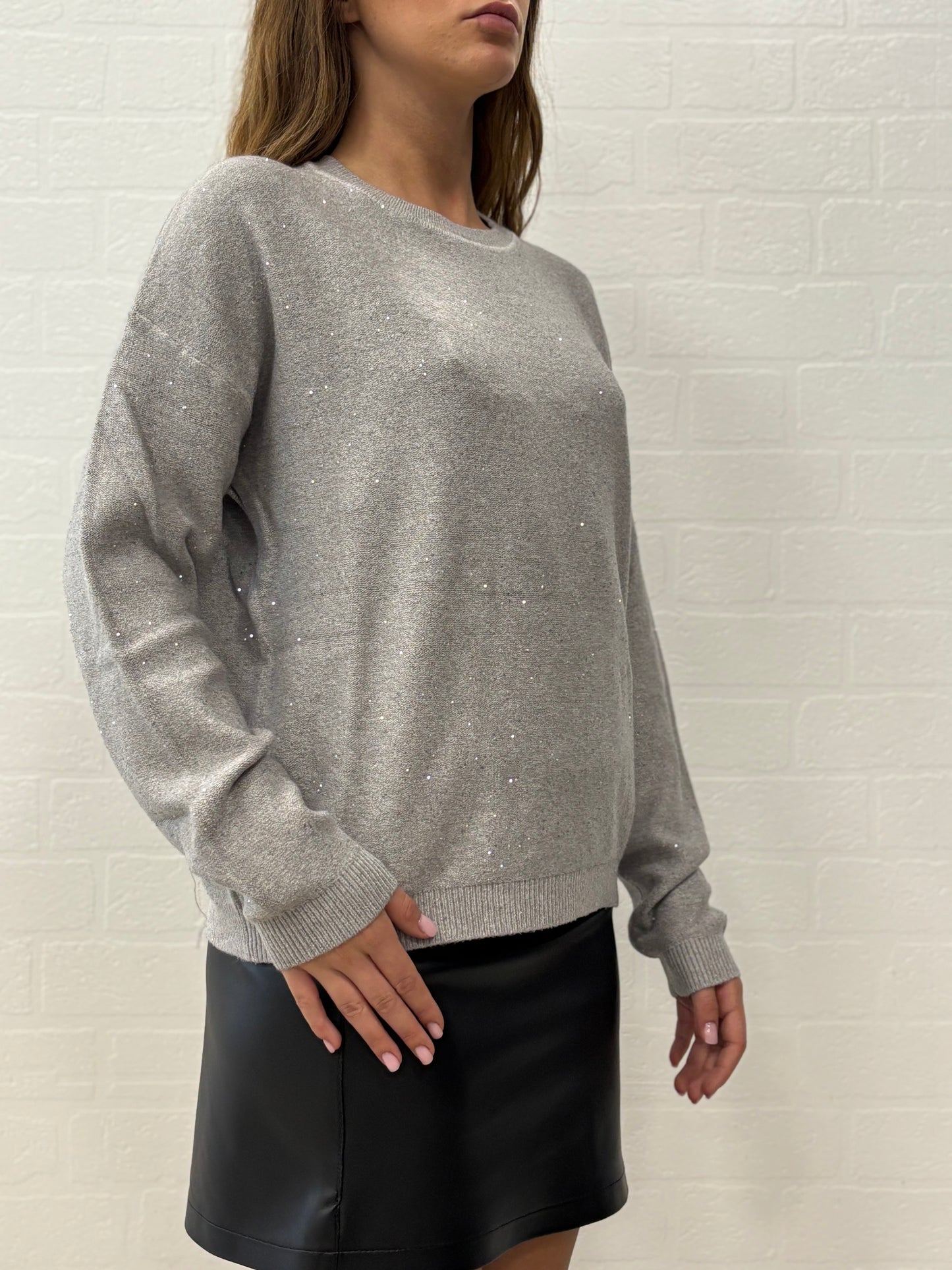 Griffai Maglia over girocollo ml con paillettes argento PERLA