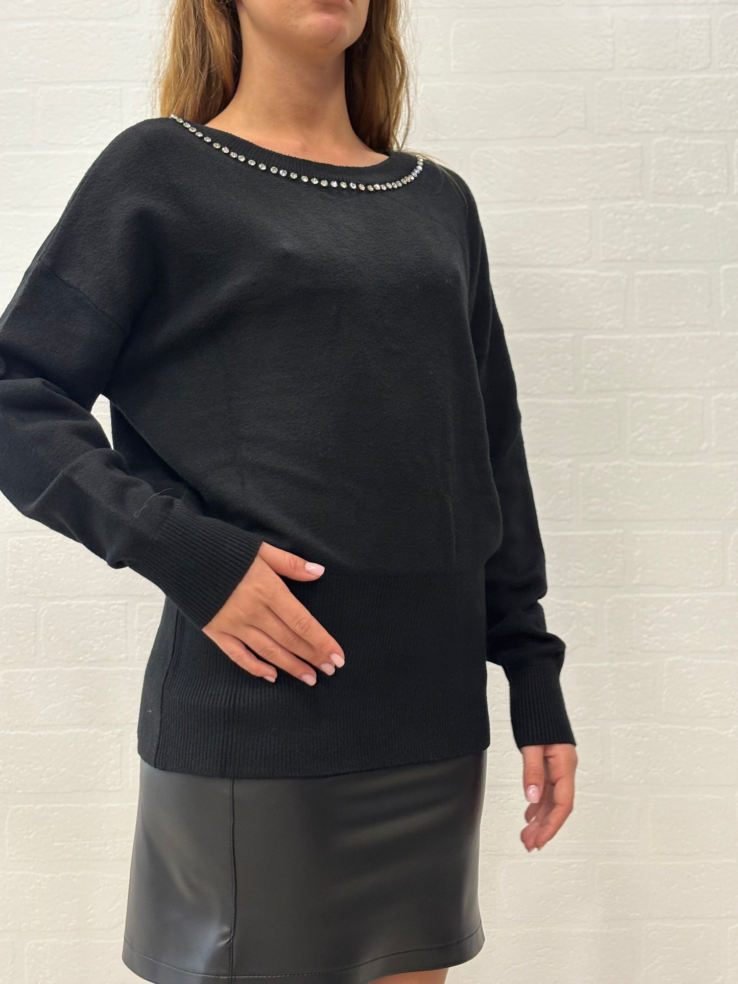 Griffai Maglia ml girocollo strass NERO