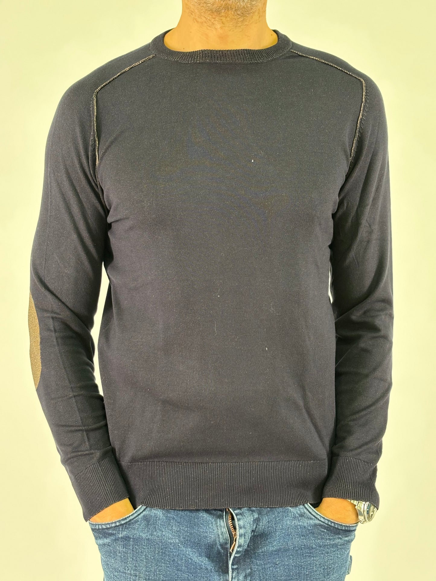 Loft88 maglia girocollo ml con toppa beige BLU