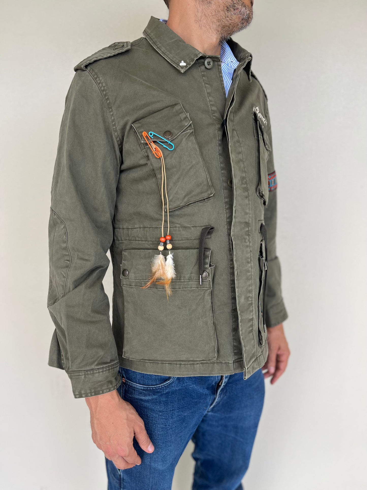 Berna Overshirt in misto  cotone MILITARE