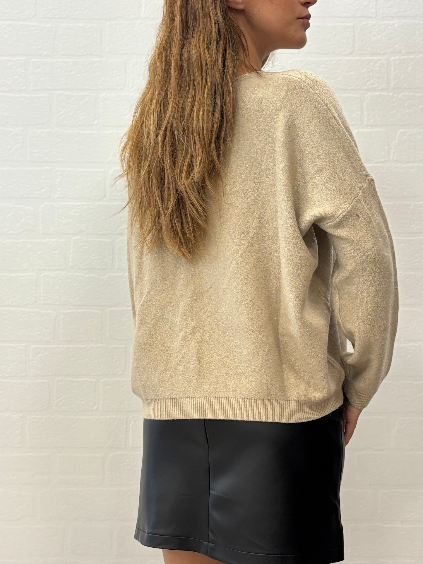 Griffai Maglia over con paillettes argento collo V BEIGE