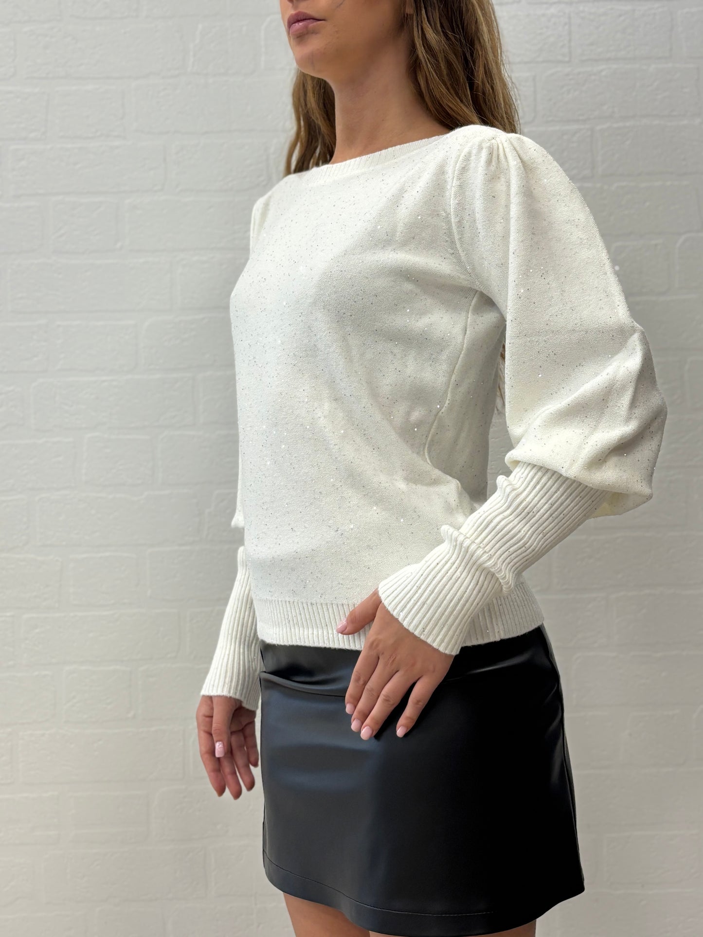 Griffai Maglia ml sbuffo con paillettes PANNA
