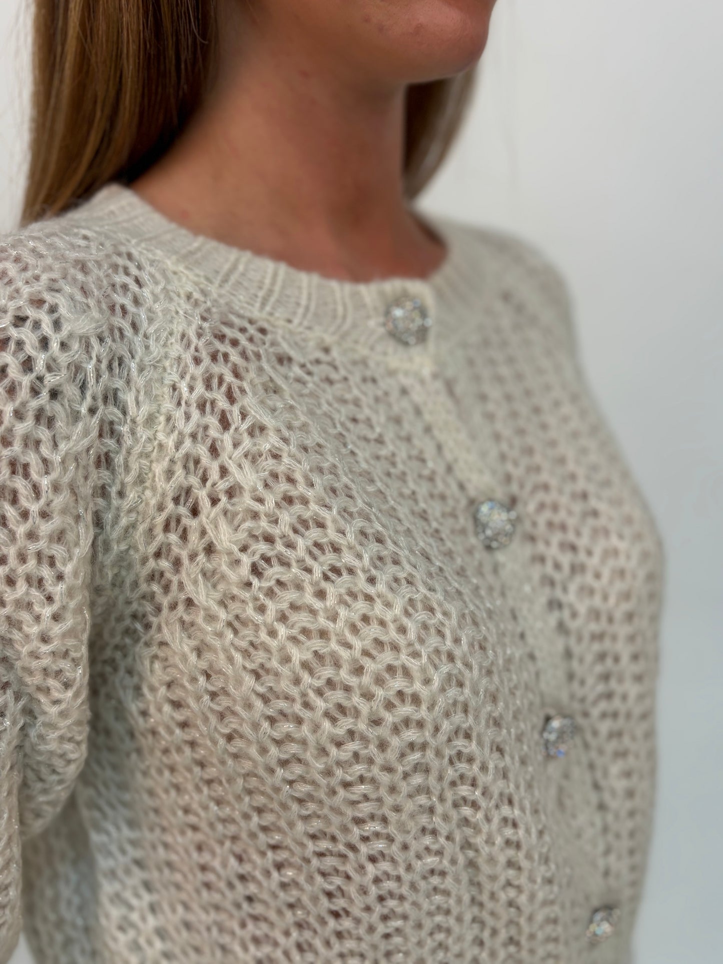 Eco Cardigan corto con bottoni gioiello BURRO