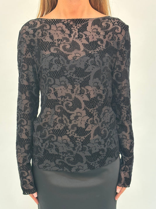 Susy Mix Maglia ml effetto pizzo velluto NERO