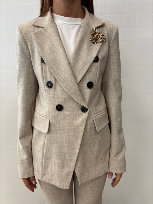 Maryley Giacca doppiopetto con spilla oro BEIGE