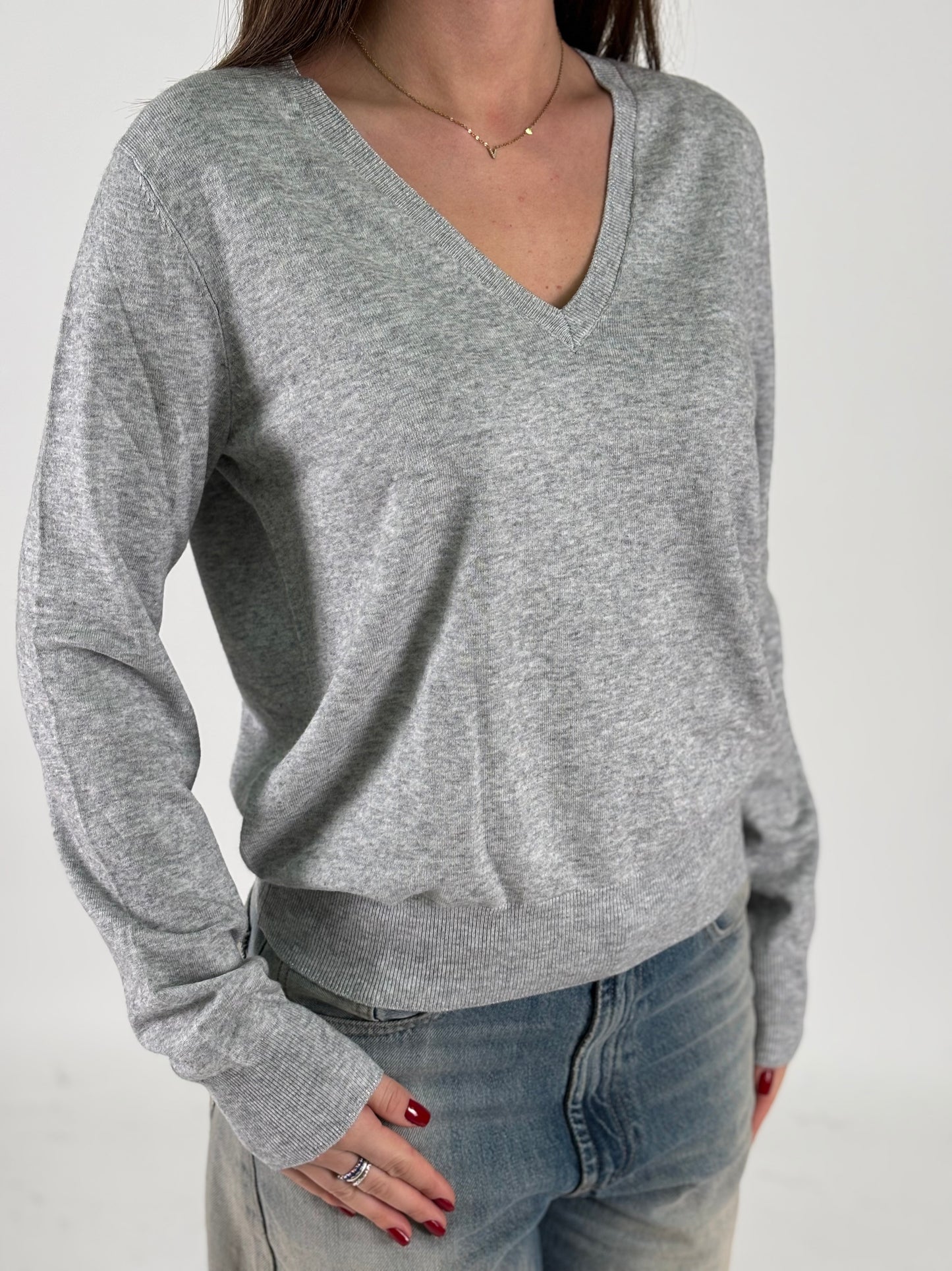 Kocca Maglia m/l collo V in lurex GRIGIO