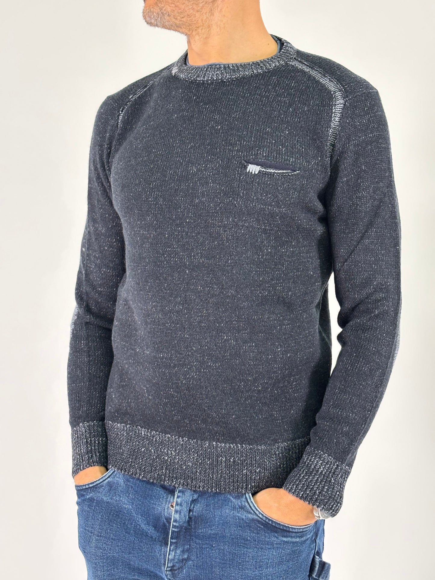 Loft 88 Maglia ml girocollo con taschino melange BLU