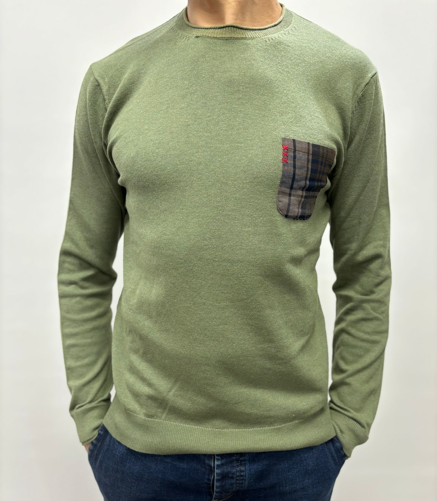 Loft88 maglia girocollo con taschino misto lana VERDE