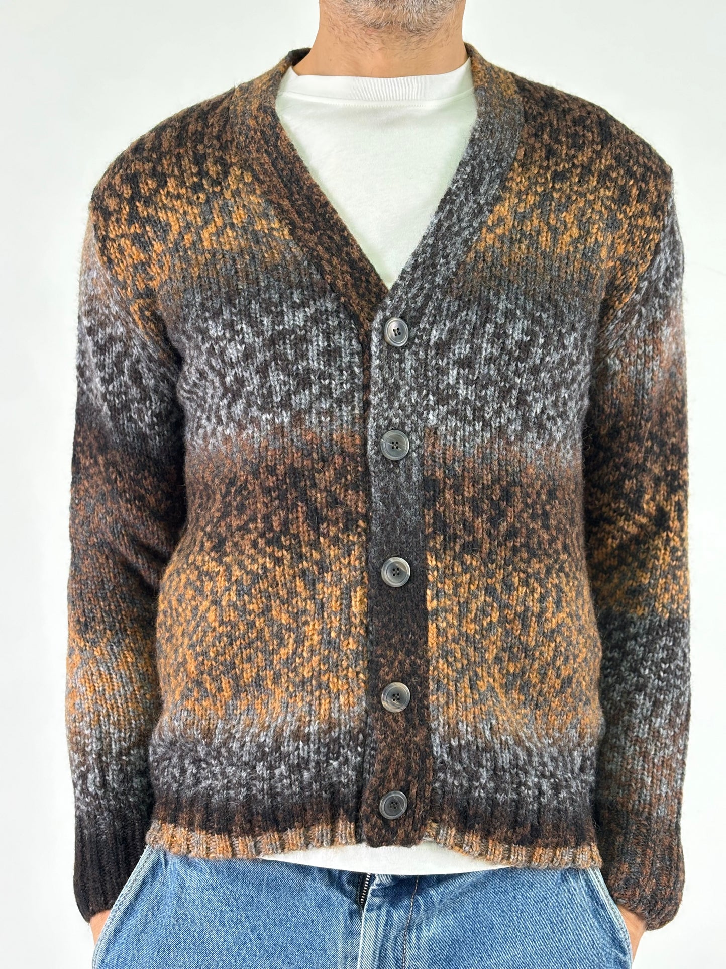 Retois Cardigan V misto lana GRIGIO/COCCIO/MORO