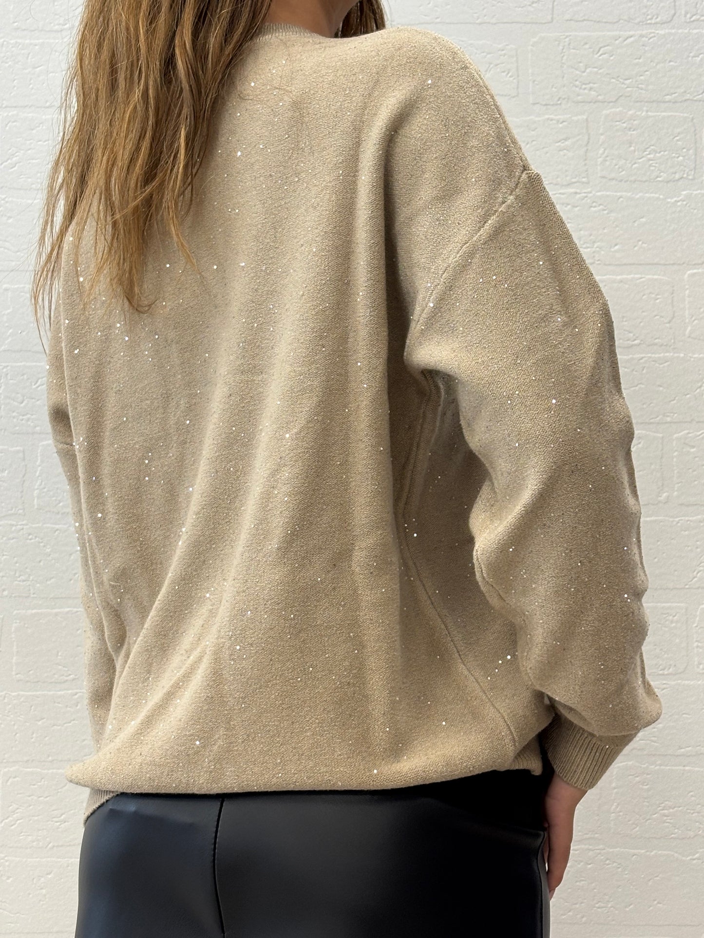 Griffai Maglia over girocollo ml con paillettes argento BEIGE