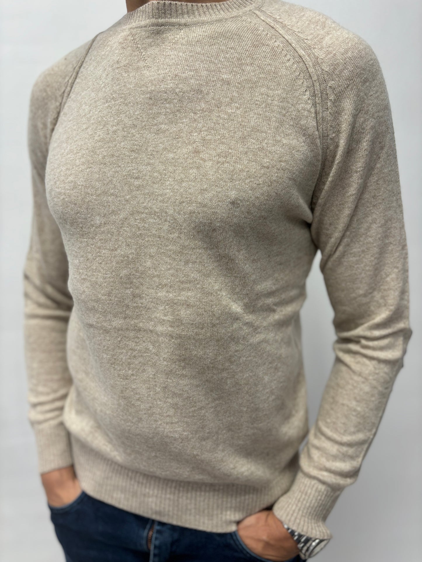 Loft88 maglia girocollo manica raglan misto cashmere e lana BEIGE