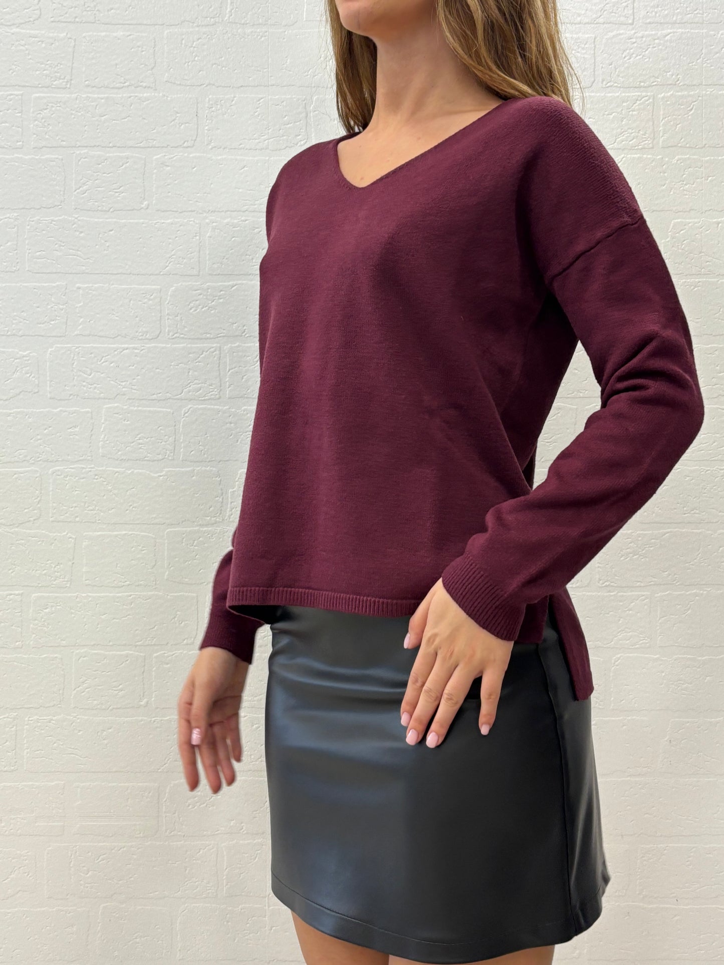 Griffai Maglia collo V spacchetti laterali BORDEAUX