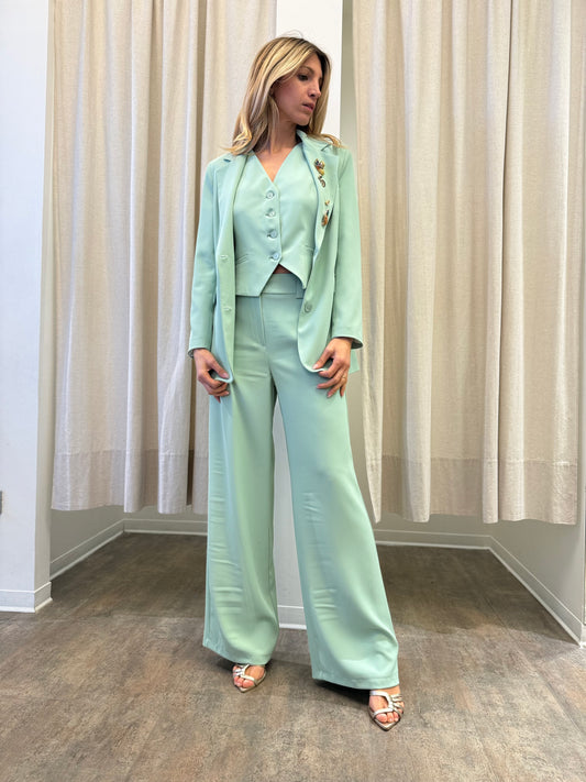 Tensione In gilet+pantalone palazzo VERDE ACQUA