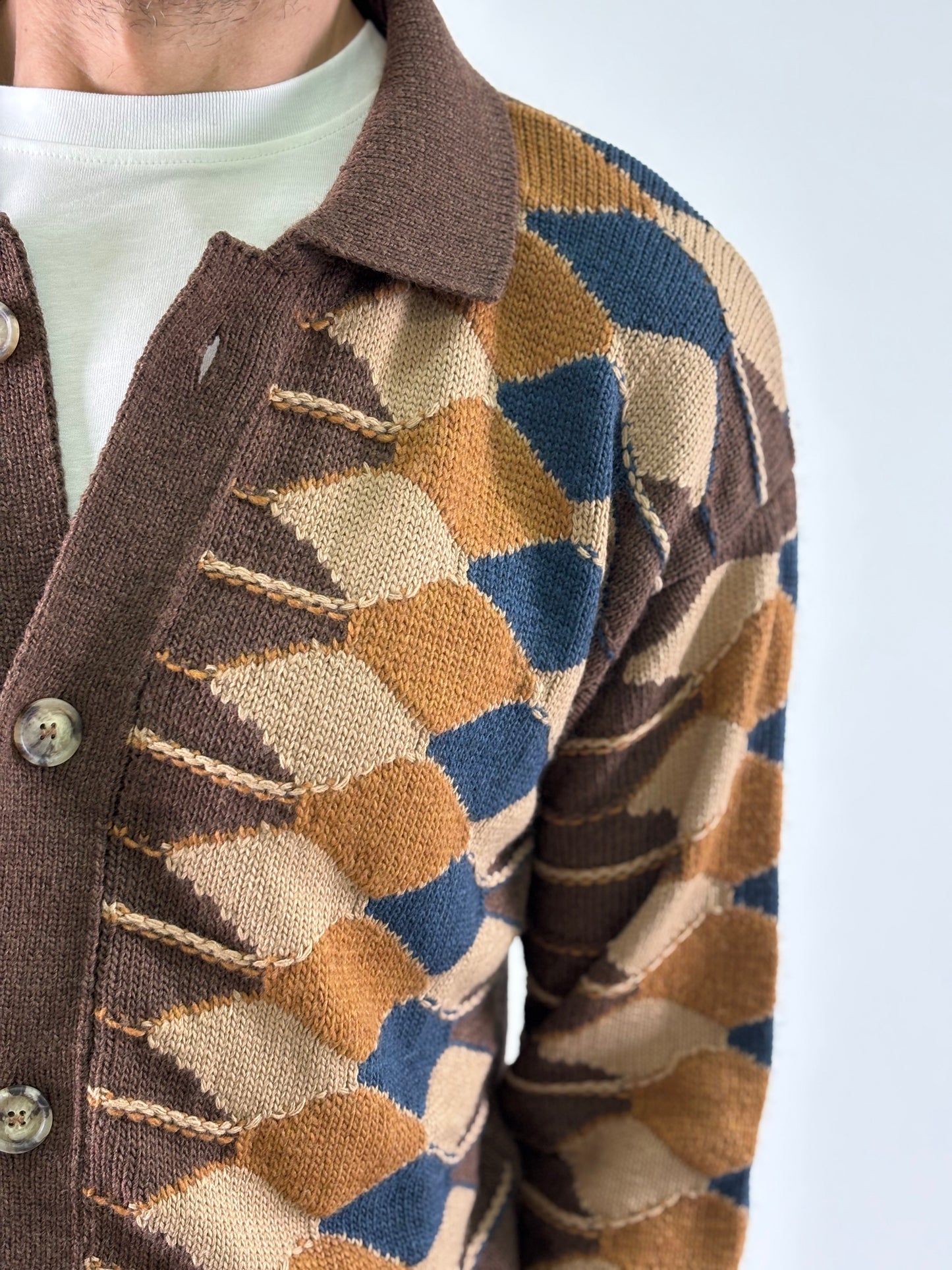 Berna Cardigan con colletto fantasia rombi MULTICOLOR