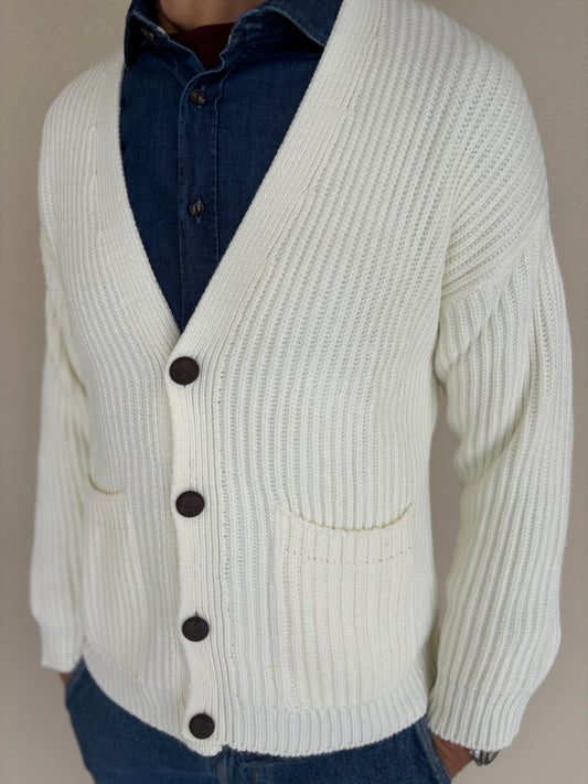 Seinse Cardigan monopetto bottone in ecopelle BIANCO