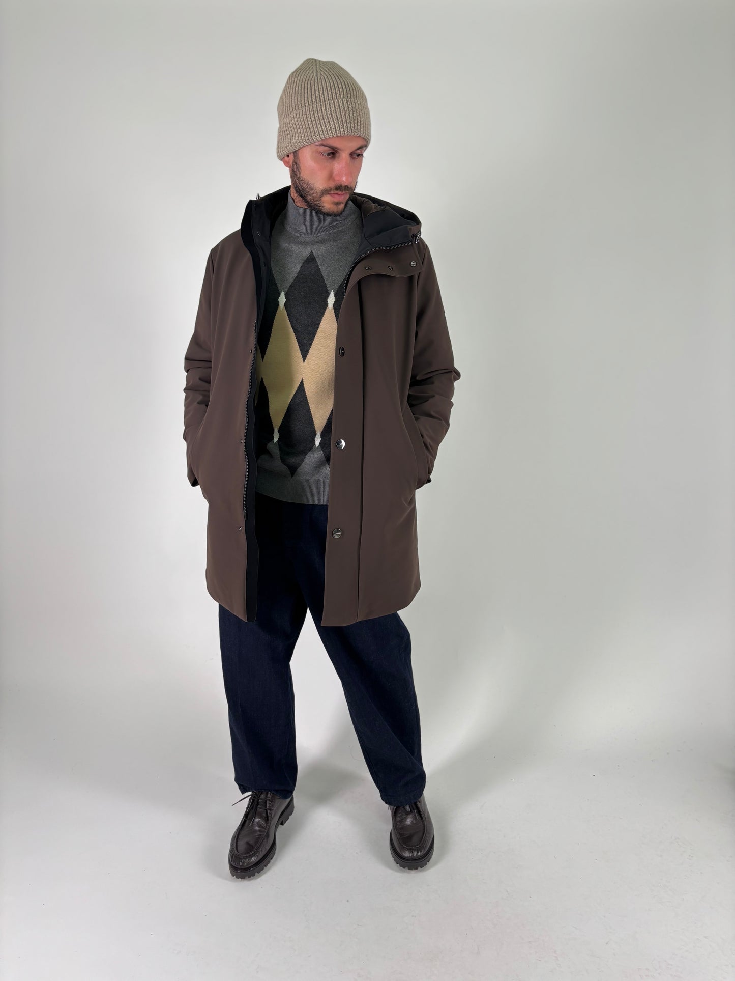 Heskimo Parka softshell con bottoni a vista MARRONE