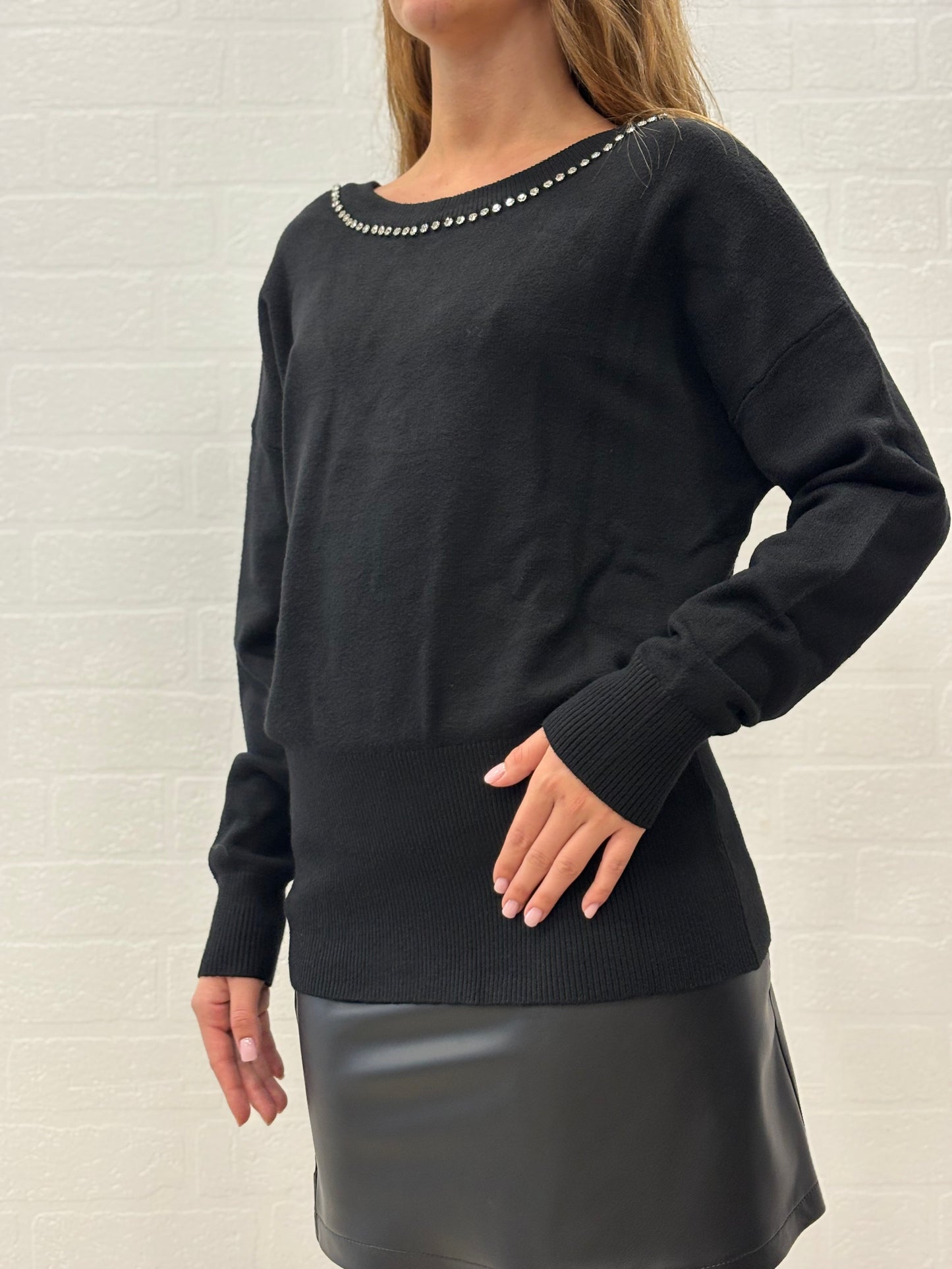 Griffai Maglia ml girocollo strass NERO