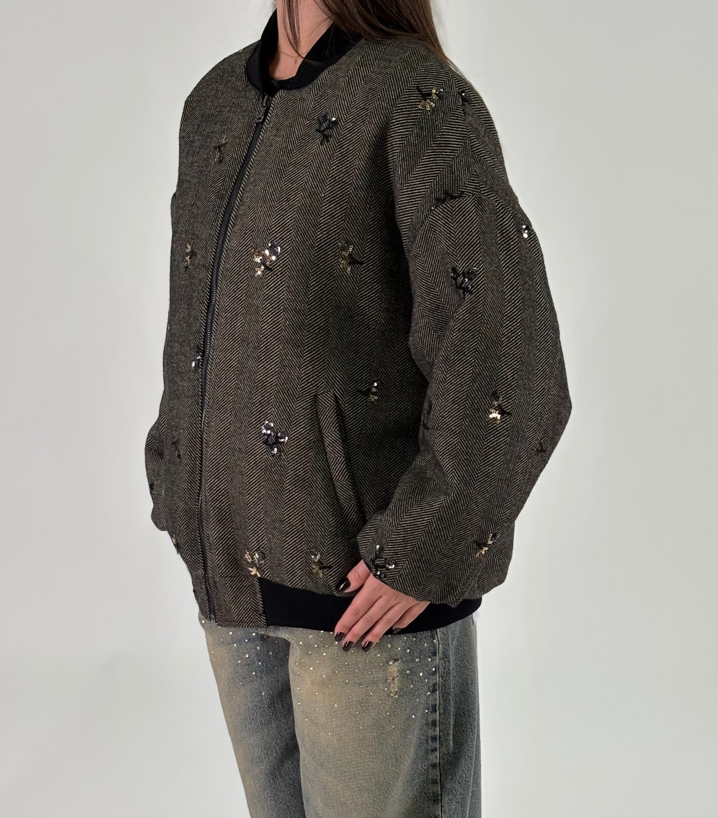 Susy Mix Giubbino bomber spinato NERO/BEIGE