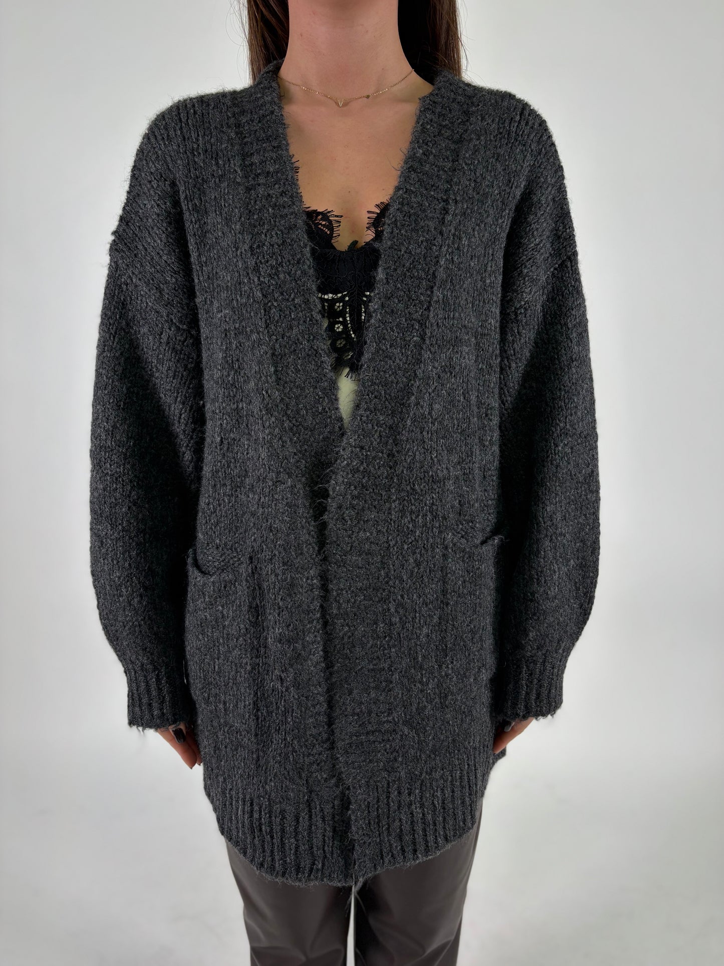 DIXIE cardigan scollo a v schiena ANTRACITE
