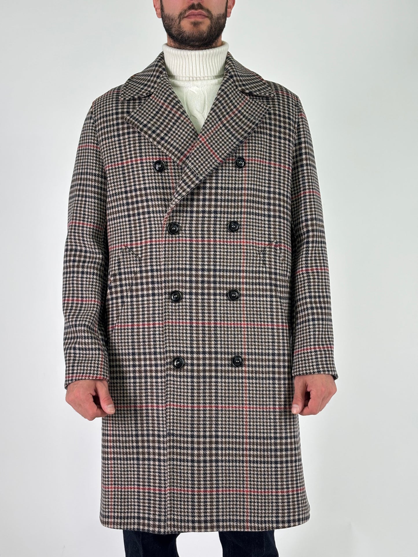 Bharnaba cappotto doppiopetto over scacchi BEIGE BLU ROSSO