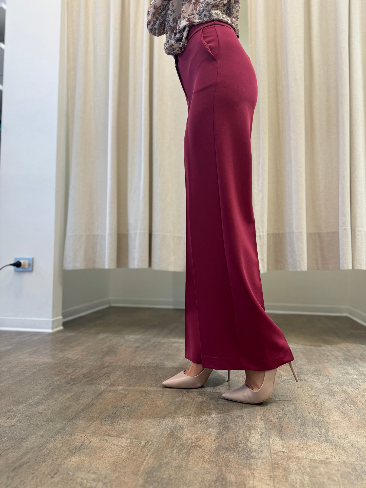 Maryley Pantalone largo con elastico in vita dietro BORDEAUX