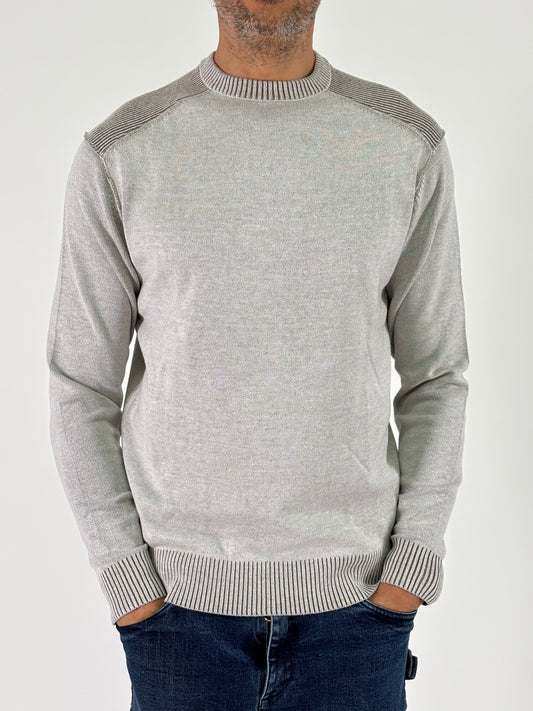 Loft88 Maglia girocollo ml costine sulla spalla ECRU'