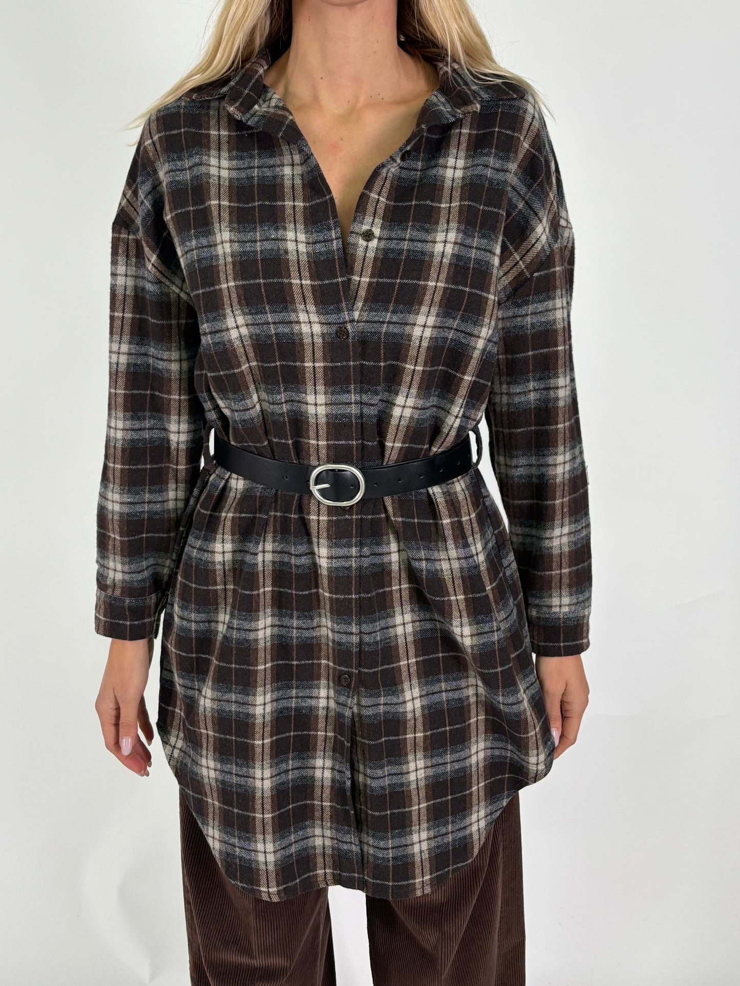 Susy Mix Camicia lunga in flanella a scacchi MARRONE/BEIGE