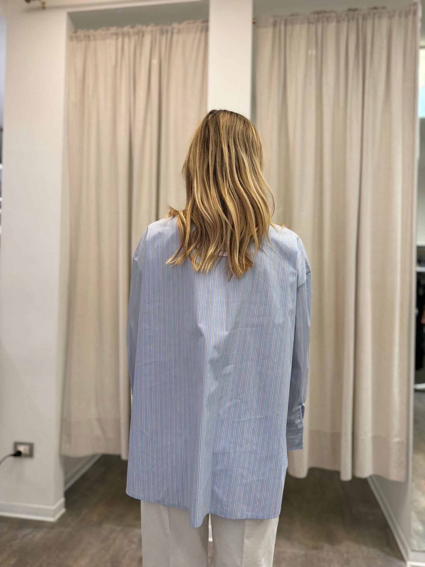 Mya Street Camicia rigata con cravatta CELESTE/MARRONE