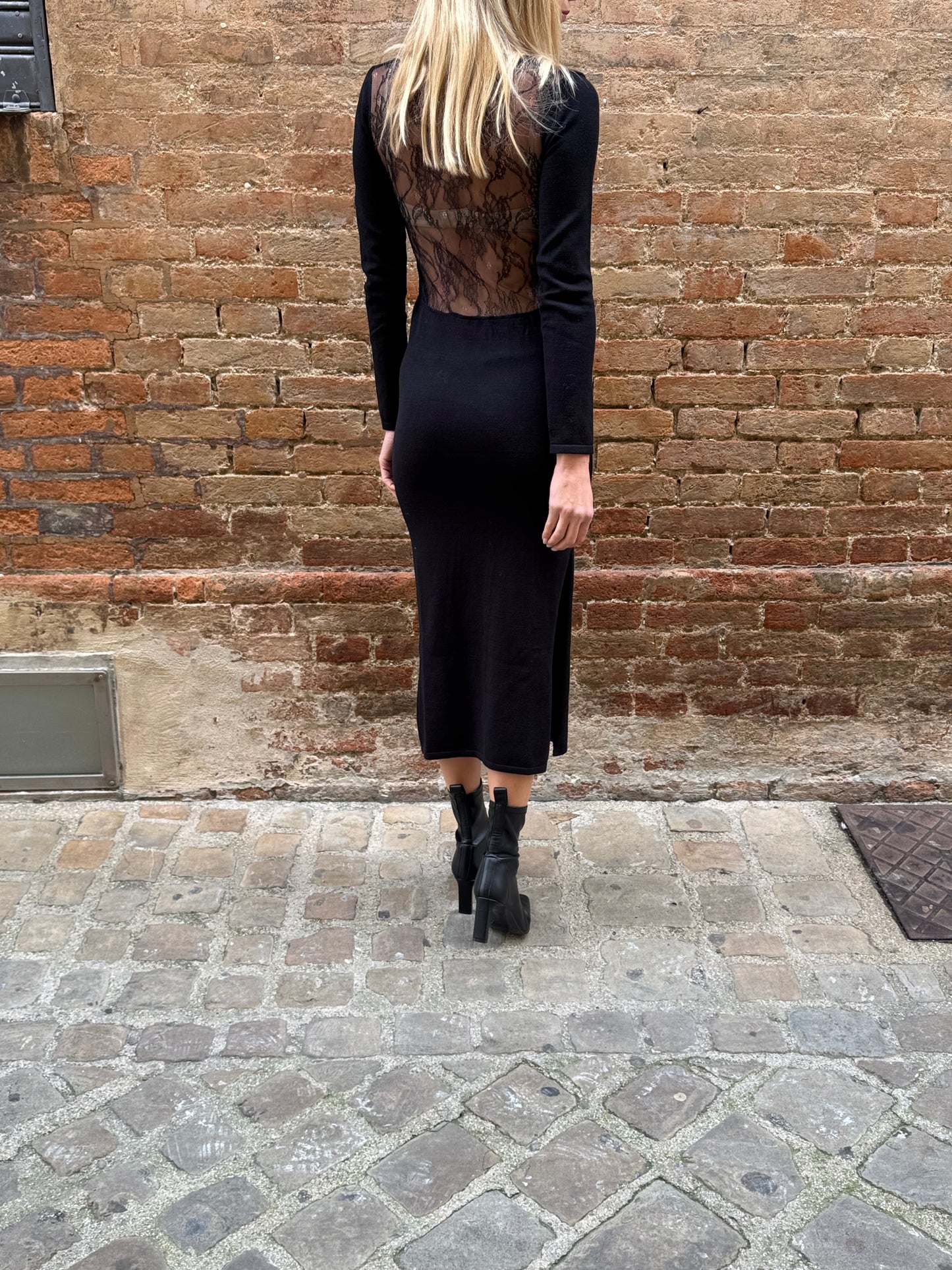 Haveone abito in maglia lungo pizzo dietro NERO
