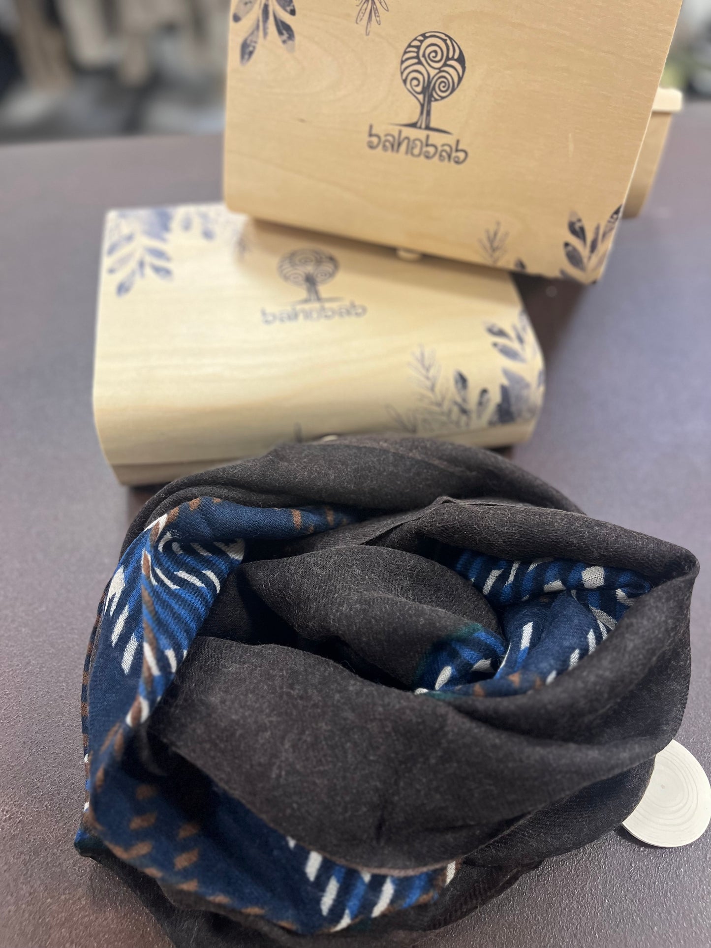 Bahobab Sciarpa 100% lana fantasia MARRONE/BEIGE/BLU