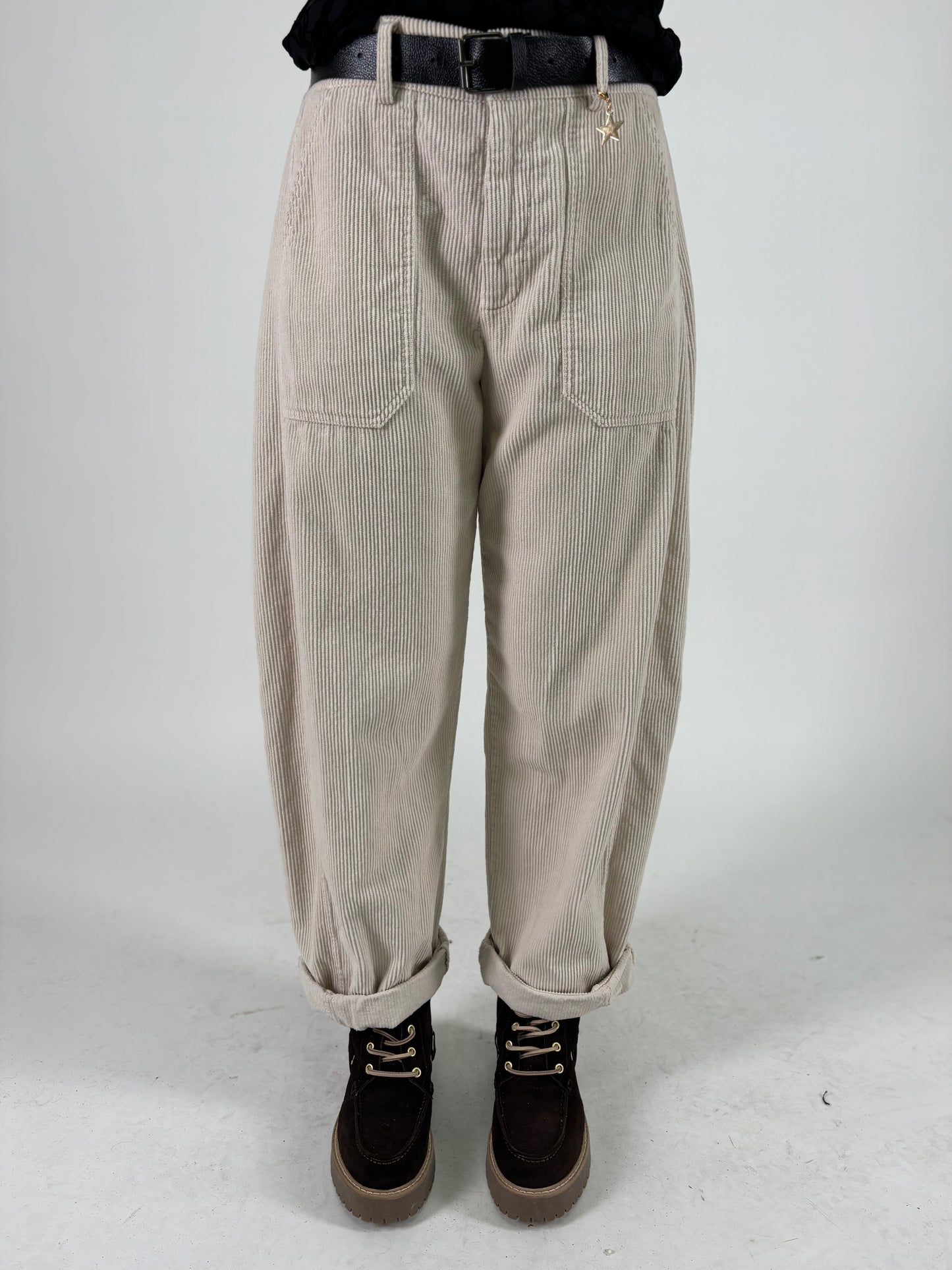 SusyMix pantalone ovetto velluto a coste PANNA