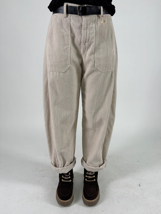 SusyMix pantalone ovetto velluto a coste PANNA