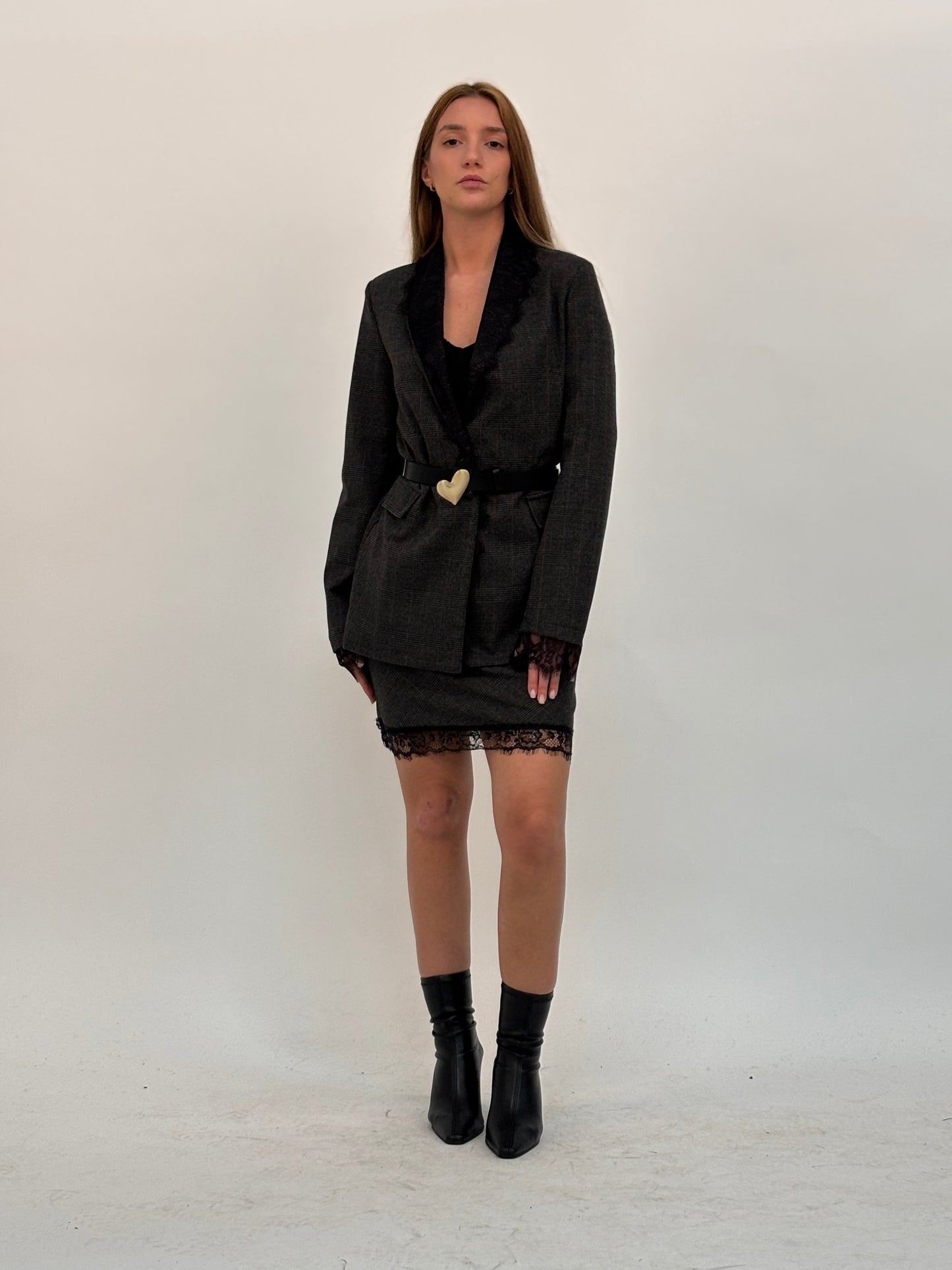 Susy Mix Giacca con rever pizzo a scacchi GRIGIO/NERO