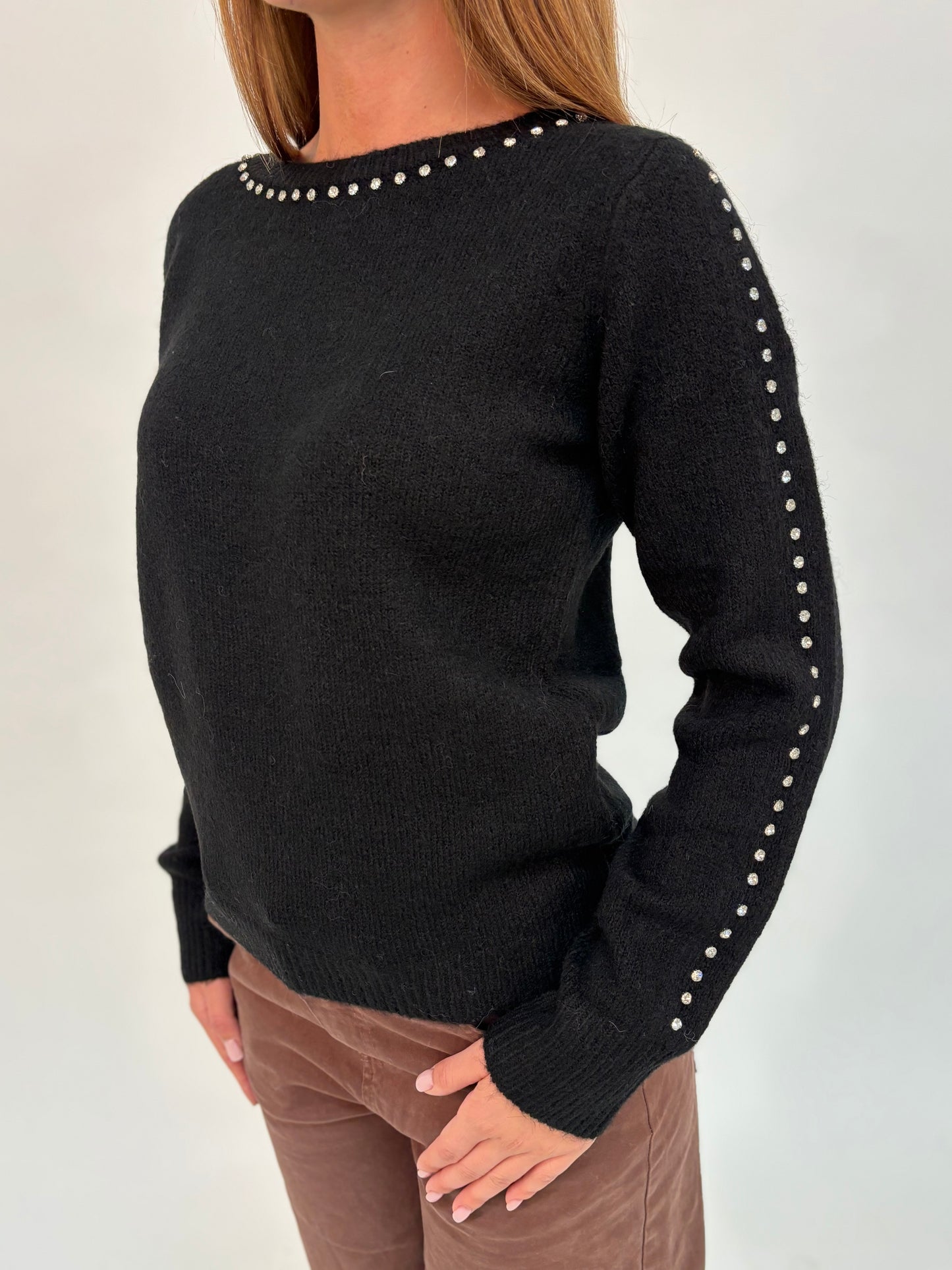 Kocca Maglia girocollo con strass NERO