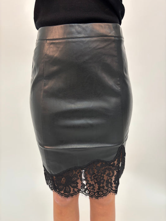 Molly Bracken Gonna mini ecopelle con pizzo NERO