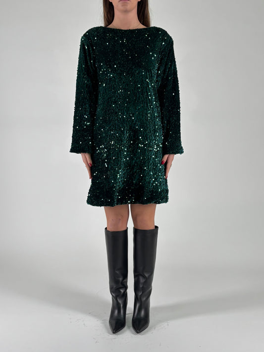 Aglaea Abito corto girocollo ml in paillettes verdi VERDE