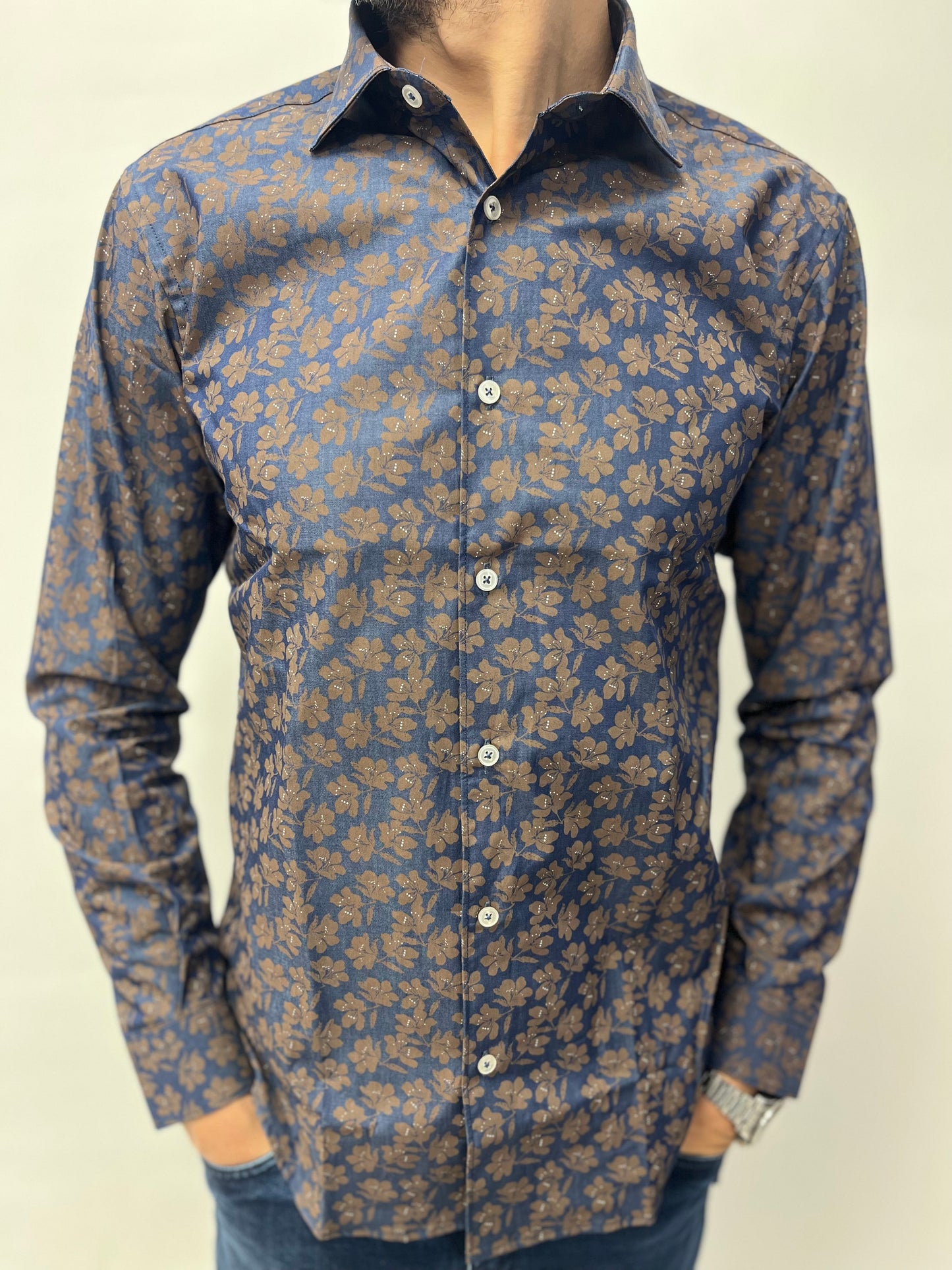 Alessandro Lamura Camicia fantasia floreale marrone BLU