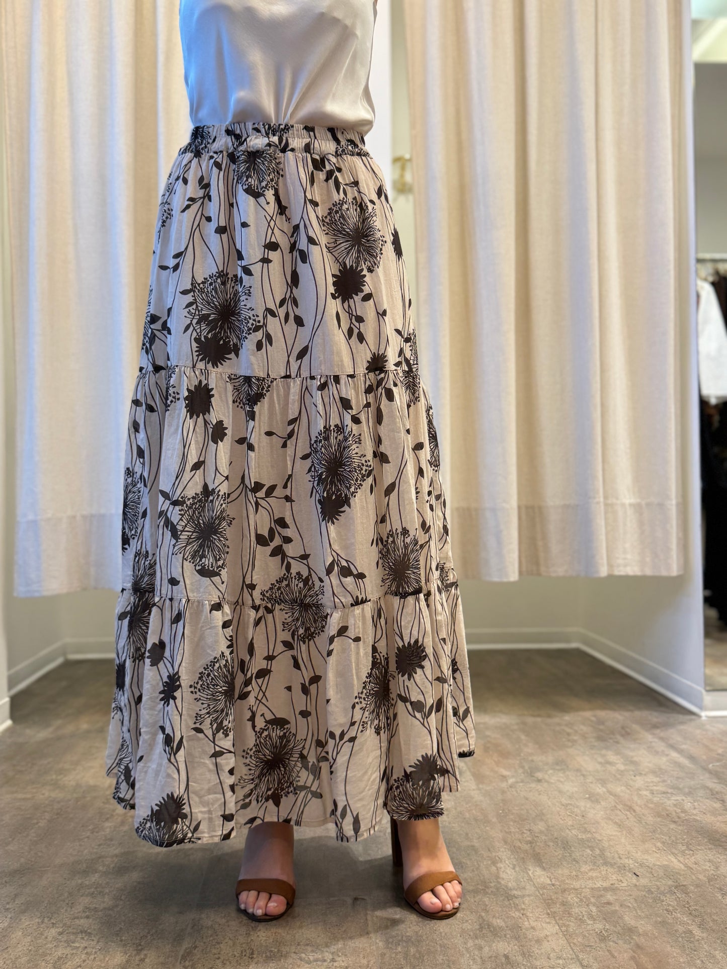 Susy mix gonna mussola cotone fantasia BEIGE-MARRONE