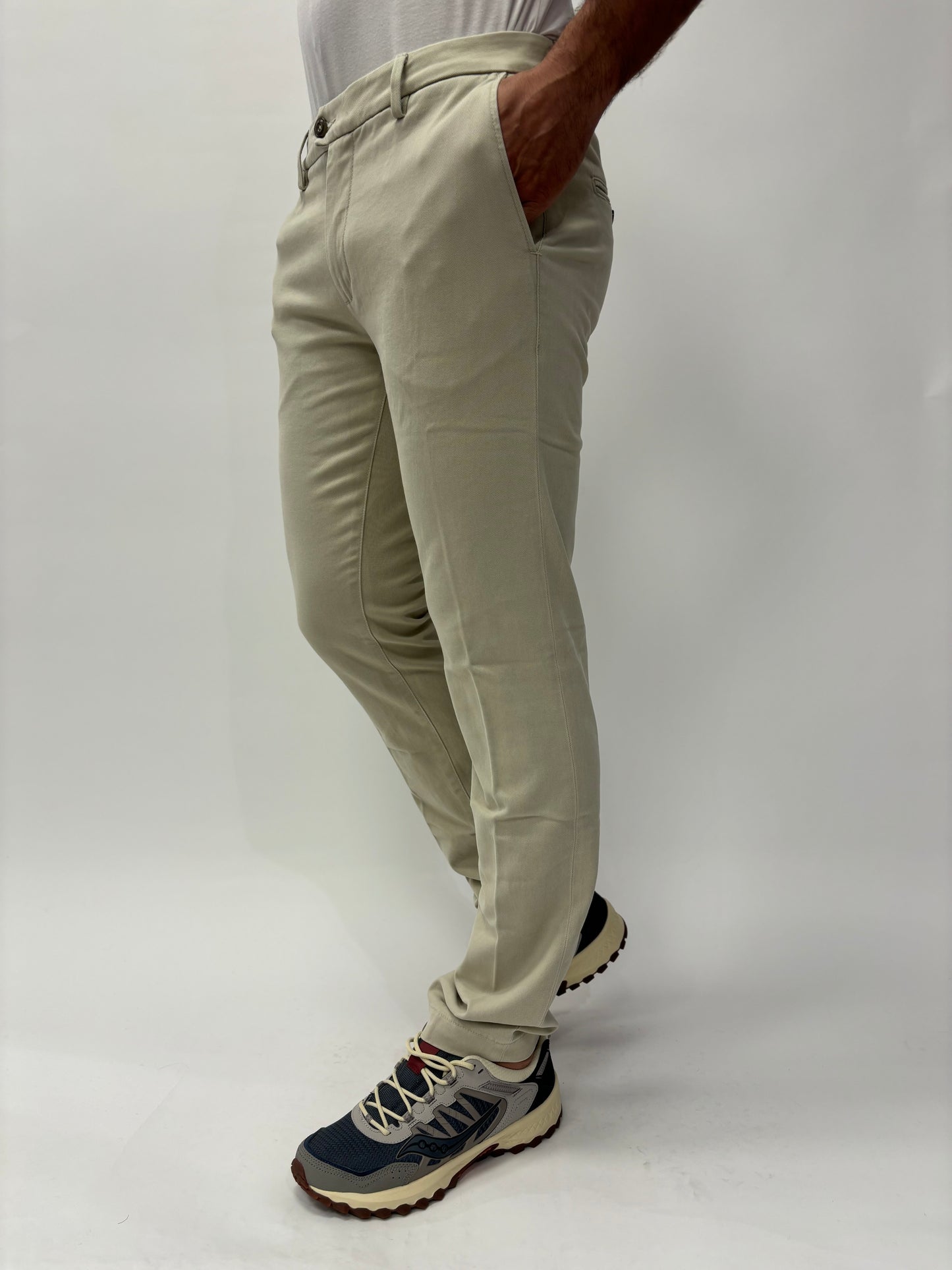 Teleria Zed Pantalone chino cotone tessuto diagonale BEIGE