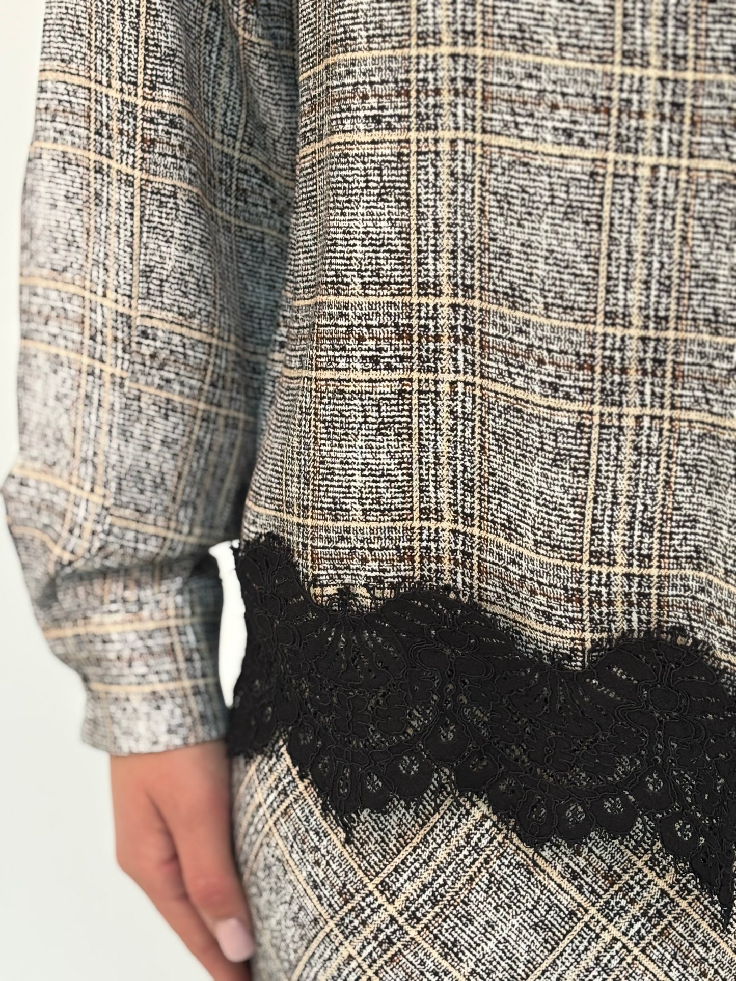 Haveone Camicia ml over con pizzo nero SCACCO NERO/BEIGE/PANNA