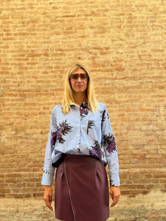 Dixie Camicia rigato celeste con fiori