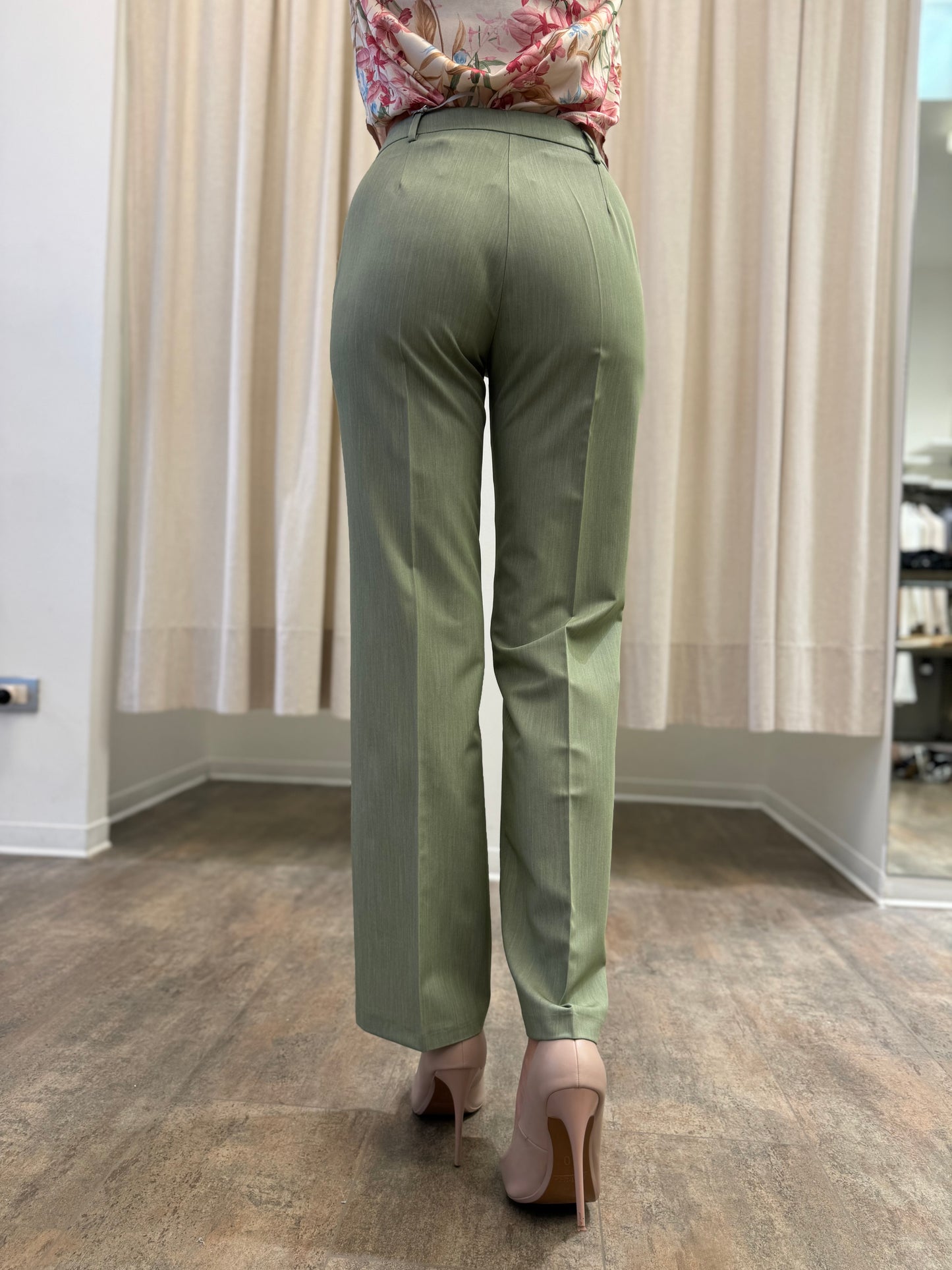 Eco Pantalone dritto con impunture VERDE SALVIA